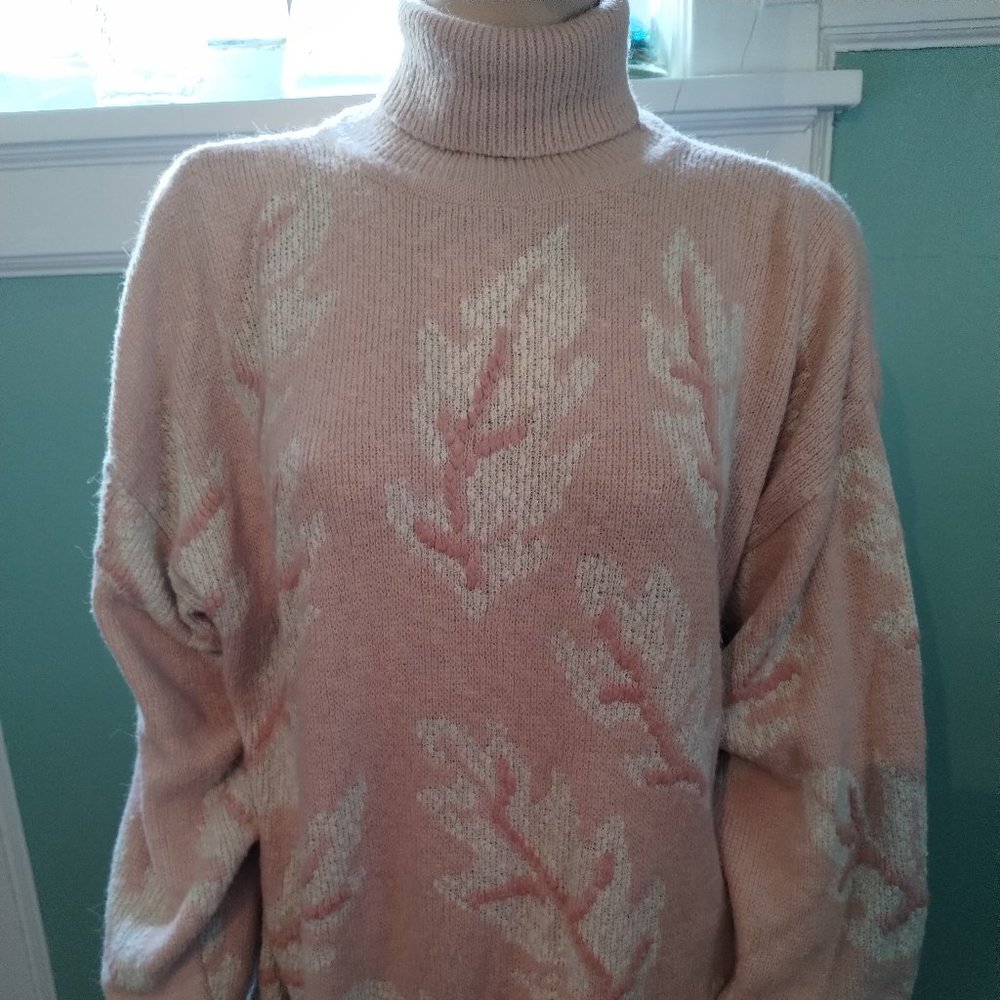 Liz Clairborne Oversize Turtleneck Pink/Cream Sweater Size Large